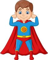 menino de super-herói feliz dos desenhos animados posando vetor
