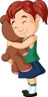 menina dos desenhos animados abraçando o ursinho de pelúcia vetor