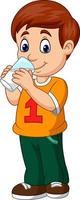 menino dos desenhos animados bebendo leite vetor