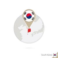 mapa da coreia do sul e bandeira em círculo. mapa da coreia do sul, pino de bandeira da coreia do sul. mapa da coreia do sul no estilo do globo. vetor