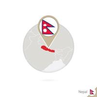 mapa do nepal e bandeira em círculo. mapa do nepal, pino de bandeira do nepal. mapa do nepal no estilo do globo. vetor