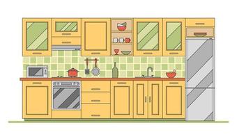 ilustração vetorial plana, móveis de cozinha moderna. utensílios de cozinha, eletrodomésticos e utensílios vetor