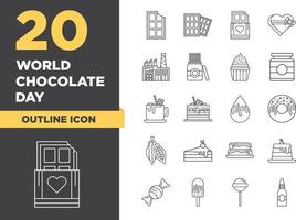 conjunto de ícones de contorno do dia mundial do chocolate vetor