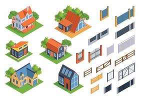 casas e cercas isométricas vetor