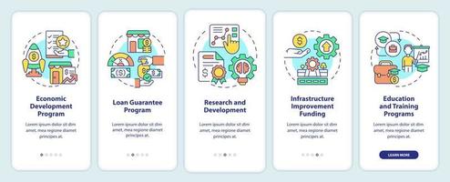 programas de ajuda para a tela de aplicativos móveis de integração de pequenas empresas. passo a passo 5 passos páginas de instruções gráficas com conceitos lineares. ui, ux, modelo de gui. vetor