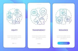 princípios da economia circular gradiente azul na tela do aplicativo móvel. passo a passo 3 passos páginas de instruções gráficas com conceitos lineares. ui, ux, modelo de gui. vetor