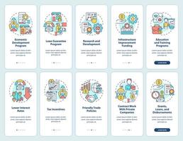 incentivos para pequenas empresas que integram o conjunto de telas de aplicativos móveis. suporta páginas de instruções gráficas passo a passo de 5 etapas com conceitos lineares. ui, ux, modelo de gui. vetor