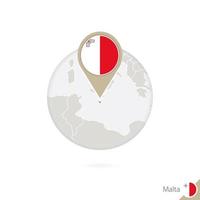 mapa de malta e bandeira em círculo. mapa de malta, pino de bandeira de malta. mapa de malta no estilo do globo. vetor