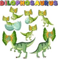 logotipo da palavra dilophosaurus com conjunto de desenhos animados de dinossauros vetor