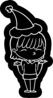 ícone dos desenhos animados de uma mulher usando chapéu de papai noel vetor