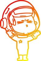 desenho de linha de gradiente quente desenho animado astronauta estressado vetor