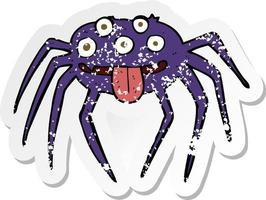 adesivo retrô angustiado de uma aranha bruta de halloween de desenho animado vetor