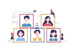 agência de emprego para serviço de recrutamento ou colocação com trabalhadores de carreira qualificados e experientes em ilustração de desenho animado plana vetor