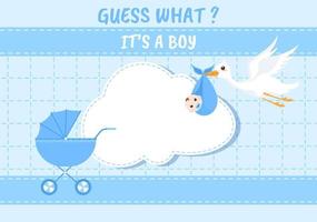 foto de nascimento é um menino com uma imagem de bebê e ilustração de desenhos animados de fundo de cor azul para cartão ou tabuleta vetor