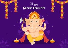 feliz ganesh chaturthi do festival na índia para comemorar sua chegada à terra em ilustração vetorial de fundo de estilo simples vetor