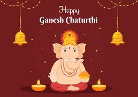 feliz ganesh chaturthi do festival na índia para comemorar sua chegada à terra em ilustração vetorial de fundo de estilo simples vetor