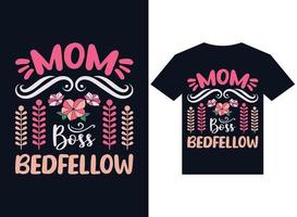 mãe chefe camafellow t-shirt design tipografia ilustração vetorial para impressão vetor