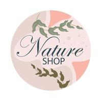 logotipo da natureza com caules e folhas em um fundo rosa vetor