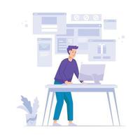 pessoas do site pop-up na ilustração plana do conceito de mesa vetor