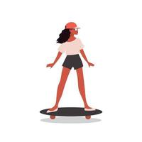 ilustração de estilo simples de skatista. ilustração fofa de garota correndo. personagem de desenho animado em fundo branco vetor