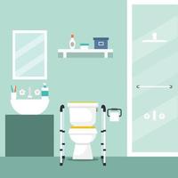 ilustração vetorial. projeto plano. banheiro com móveis. interior do banheiro. com suporte para vaso sanitário vetor