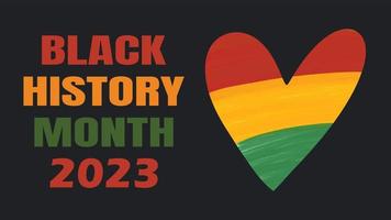 mês da história negra 2023 - celebração do patrimônio afro-americano nos eua. ilustração vetorial com texto, mão desenhada grunge artístico coração texturizado em fundo preto. cartão, bandeira vetor