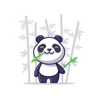 panda bonito comer ilustração de ícone de vetor dos desenhos animados de bambu. animal ícone conceito isolado vetor premium. estilo de desenho animado plano