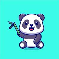 panda bonito com ilustração de ícone de vetor de desenho de bambu. natureza animal ícone conceito isolado vetor premium. estilo de desenho animado plano