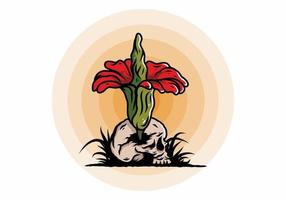 flor de cadáver crescendo na ilustração do crânio vetor