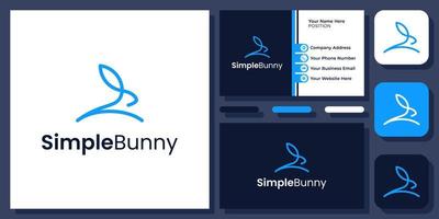 contorno de linha de coelho coelho simples abstrato design de logotipo de vetor de ícone animal mínimo com cartão de visita