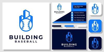 edifícios bola beisebol apartamento esporte campo arquitetura design de logotipo com modelo de cartão de visita vetor