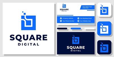 solução de tecnologia digital de caixa quadrada conectar design de logotipo de ícone moderno com modelo de cartão de visita vetor