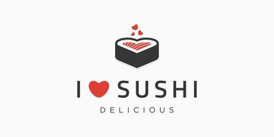 ilustração sushi amor pauzinho cozinha comida japonesa restaurante de frutos do mar design de logotipo de vetor