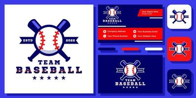 beisebol esporte emblema bola time liga arremessador jogo vetor logotipo design com modelo de cartão de visita