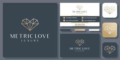amo joias de ouro diamante luxo dourado design de logotipo de vetor geométrico elegante com cartão de visita