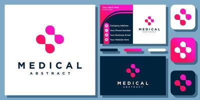 além de design de logotipo de vetor de ícone de medicina cruzada digital de tecnologia abstrata médica com cartão de visita