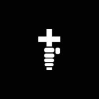 mão segurando uma cruz no logotipo de cor preto e branco. design de logotipo cristão