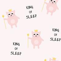 rei do sono gato rosa com ilustração de coroa para impressão de crianças. vetor