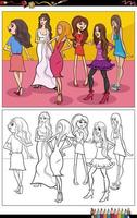 desenho de meninas bonitas em quadrinhos ou grupo de mulheres para colorir vetor