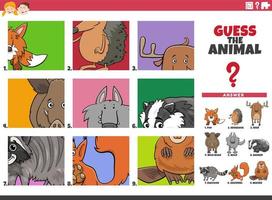 adivinhar tarefa educacional de personagens de animais de desenho animado para crianças vetor