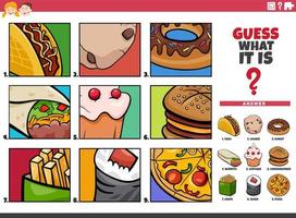 adivinhe objetos de comida de desenho animado jogo educacional para crianças vetor