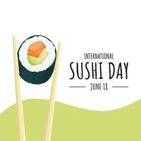 ilustração vetorial, um pedaço de sushi em pauzinhos, como banner, pôster ou modelo, dia internacional do sushi. vetor