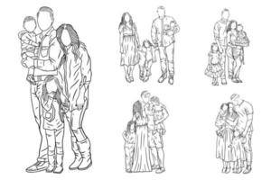 Conjunto conjunto arte linha desenho simples maternidade casal pose amor  pai e mãe desenhado à mão