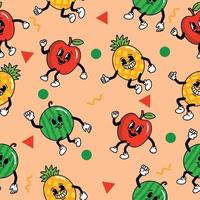 papel de parede de objeto de arco-íris de padrão sem emenda colorido de fruta fofa com creme de design. vetor