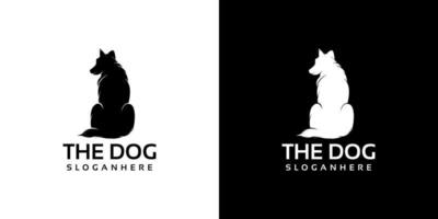 vetor de design de logotipo de silhueta de cachorro sentado