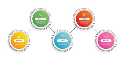 linha do tempo do círculo de infográficos com modelo de dados de linha fina de 5 números. ilustração vetorial abstrato. vetor