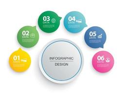 linha do tempo do círculo de infográficos com modelo de dados de 6 números. ilustração vetorial abstrato. vetor