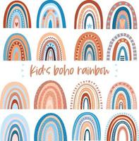 bonito arco-íris de estilo escandinavo ou boho desenhado à mão para decoração de festa infantil, impressão, tecido de bebê, papel de parede, design têxtil. ilustração vetorial contemporânea. vetor