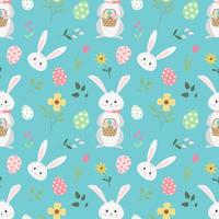 padrão sem emenda de páscoa de primavera festiva. textura infinita com coelhos, ovos e flores. para design, cartões, embrulhos, tecidos. vetor