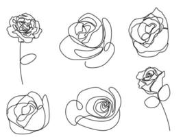 conjunto de arte de uma linha de flor rosa botânica em design minimalista vetor